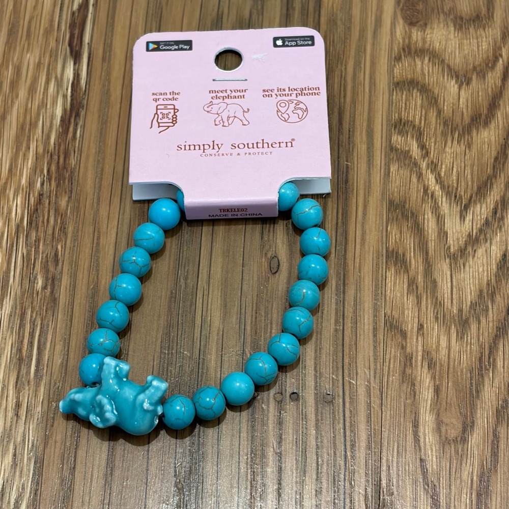 Simply Southern Elephant Tracking Bracelet Turquoise Beaded Stretch TRKELE02 NEW